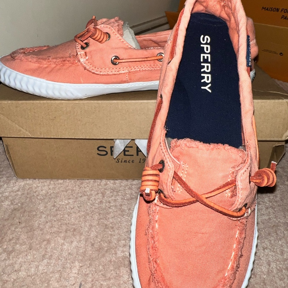 Sperry Coral Canvas Boat Shoes